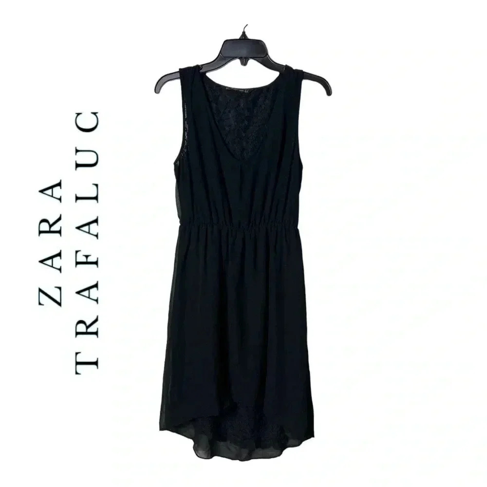 0108. ZARA TRAFALUC COLLECTION DRESS SLEEVELESS SIZE MEDIUM BLACK IN COLOR LACE